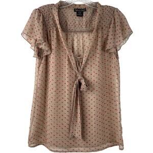 Sylvie & Mado Vintage Blouse Brown Sheer Short Sleeves Ditsy Floral Print Size S